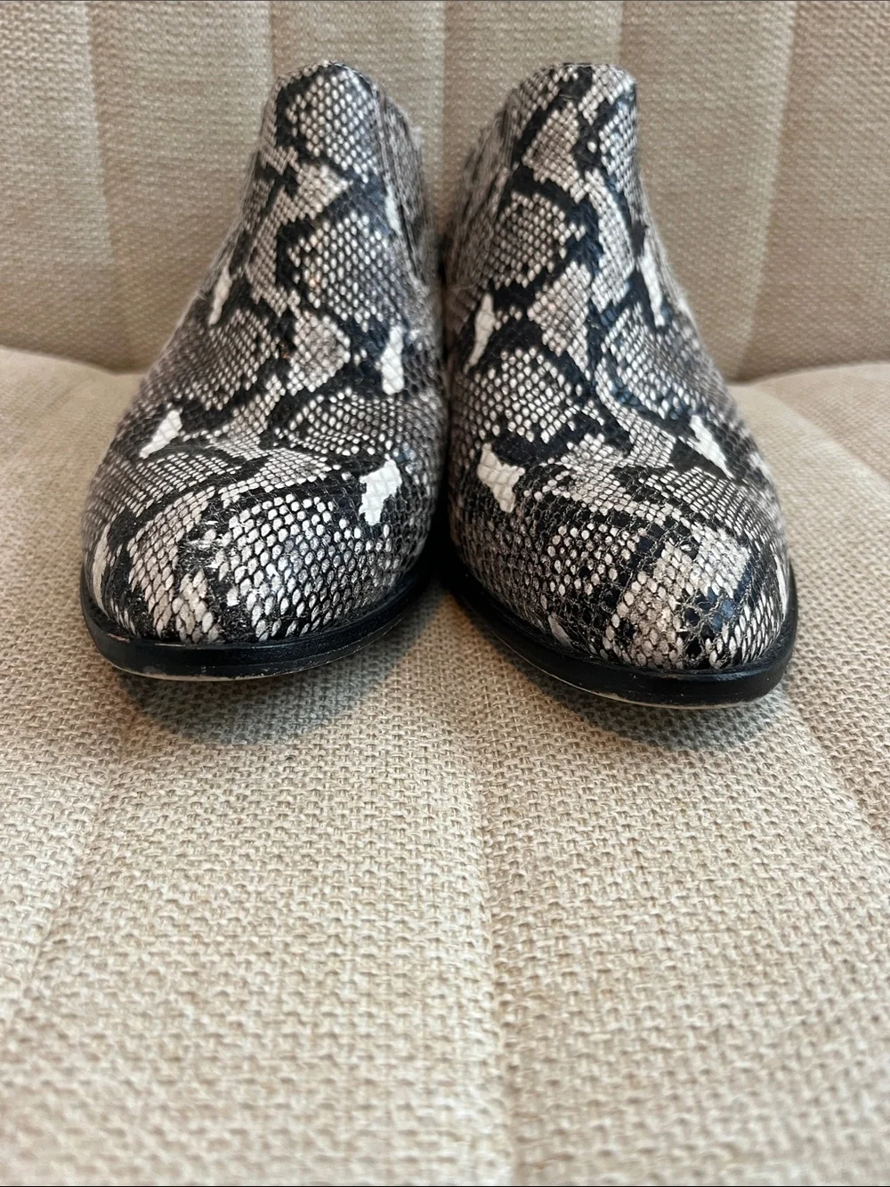 SILENT D x Anthropologie ivtay snake python printed stack heel booties sz 6